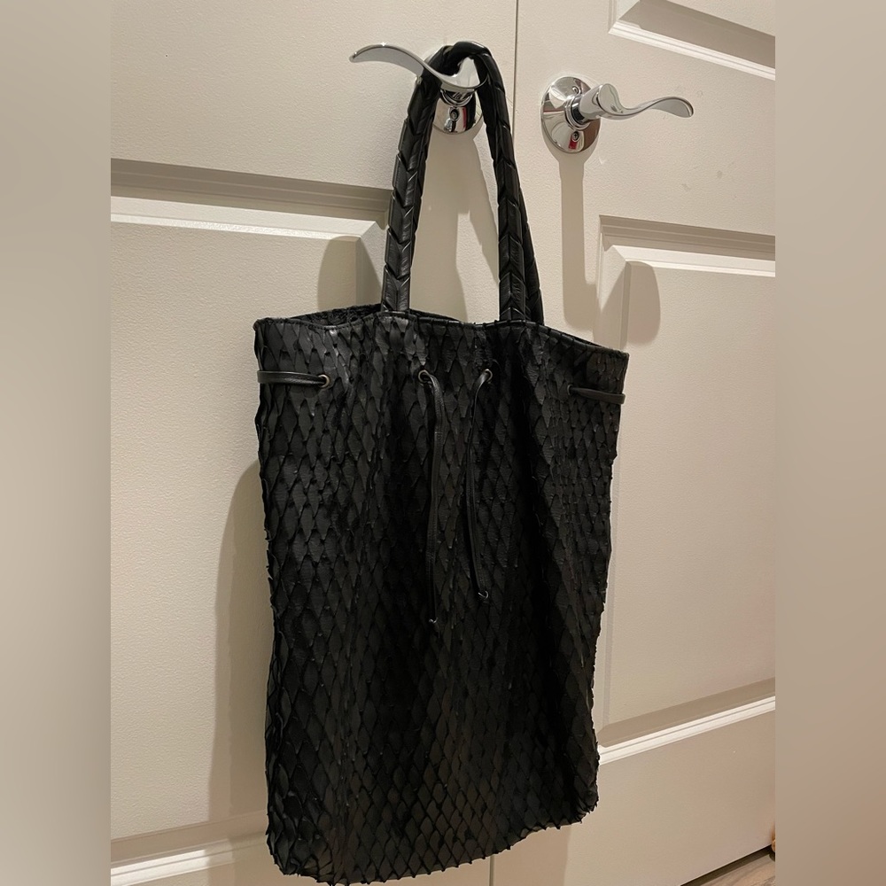 Jas M.B. London Black handmade Leather XL Shopper Tote Bag with clutch
